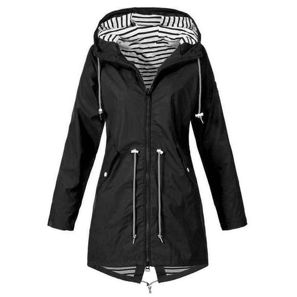 JUSTYOUROUTFIT Women Rain Mac Two Tone Cagoule Hooded Jacket 